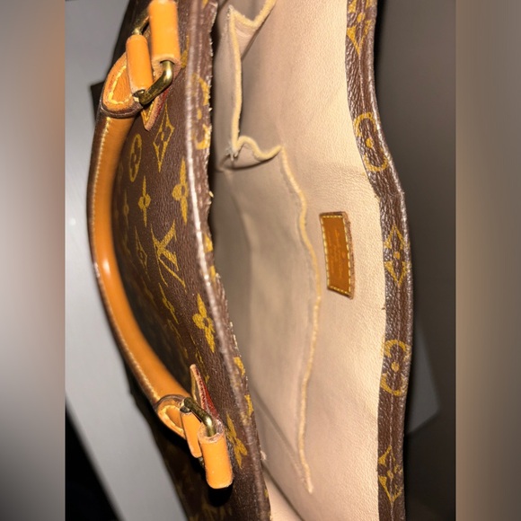 LOUIS VUITTON Logo Sac Plat Hand Tote Bag Monogram Leather Brown - Picture 8 of 9